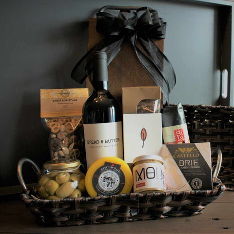 Charcuterie Gift Basket: Sweet and Salty - Calgary Gift Basket, cheese, honey, wine, olives, crackers, charcuterie board